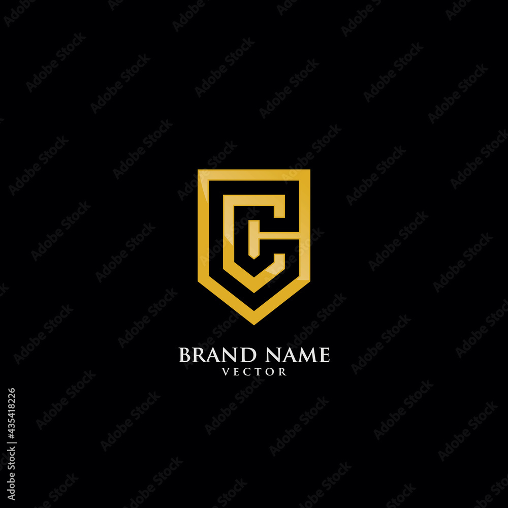 Fototapeta premium C Letter Isolated On Gold Shield Logo Template
