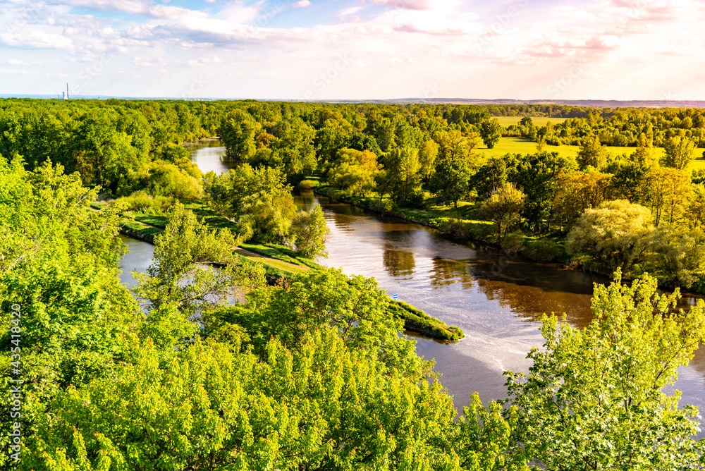 Confluence of Labe river, Vltava river and Vranansko-horinsky channel in Melnik, Czech Republic