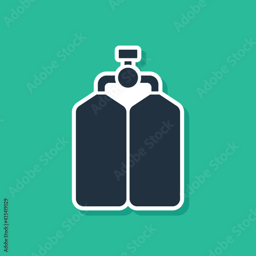 Blue Aqualung icon isolated on green background. Oxygen tank for diver. Diving equipment. Extreme sport. Diving underwater equipment. Vector