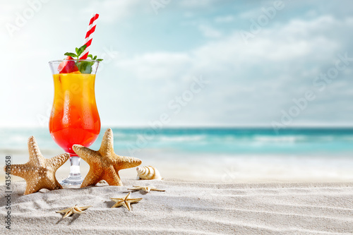 Photography Cold summer drink on beach and free space for your decoration
