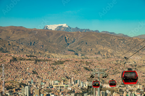 La Paz cable cars with mountain Illimani © Tom