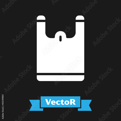 White Plastic bag icon isolated on black background. Disposable cellophane and polythene package prohibition sign. Vector
