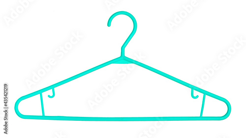 Aqua color clothes hanger on white.