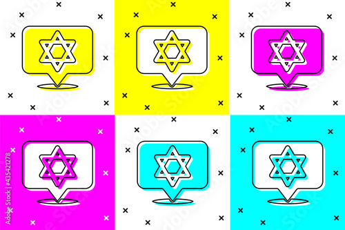 Set Star of David icon isolated on color background. Jewish religion symbol. Symbol of Israel. Vector