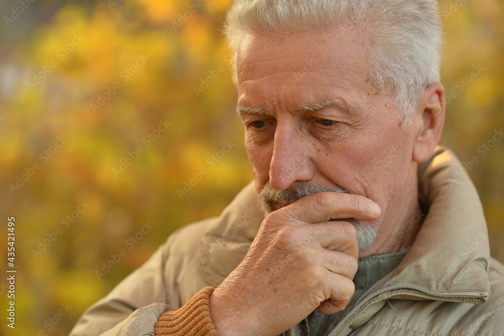 portrait of thinking senior man in park portrait of thinking senior man in park