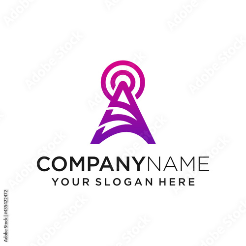 letter A signal tower logo design
