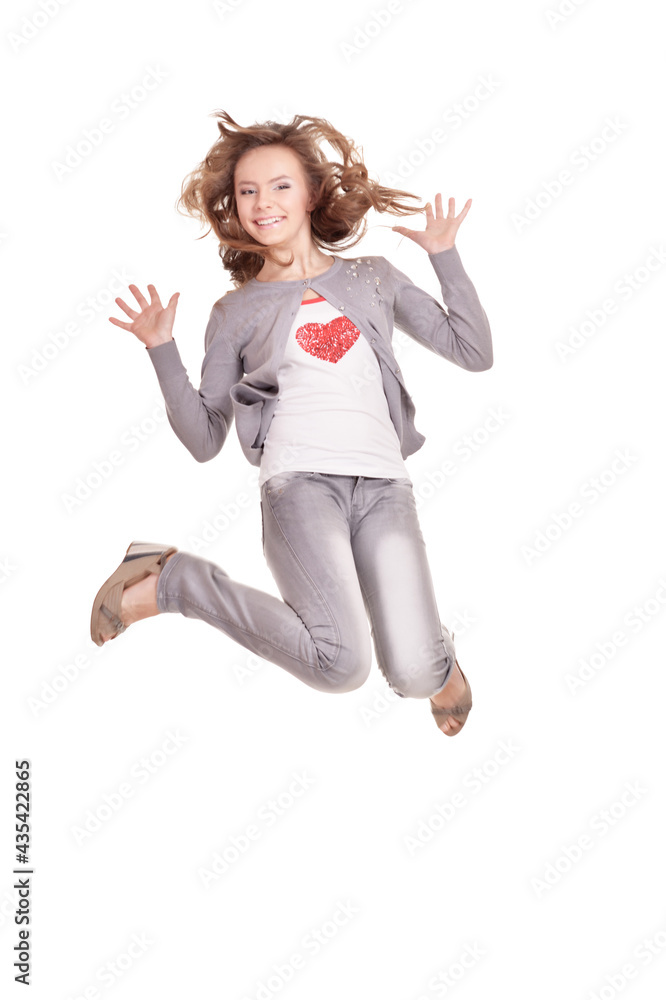 attractive girl jumping on a white background attractive girl jumping on a white background