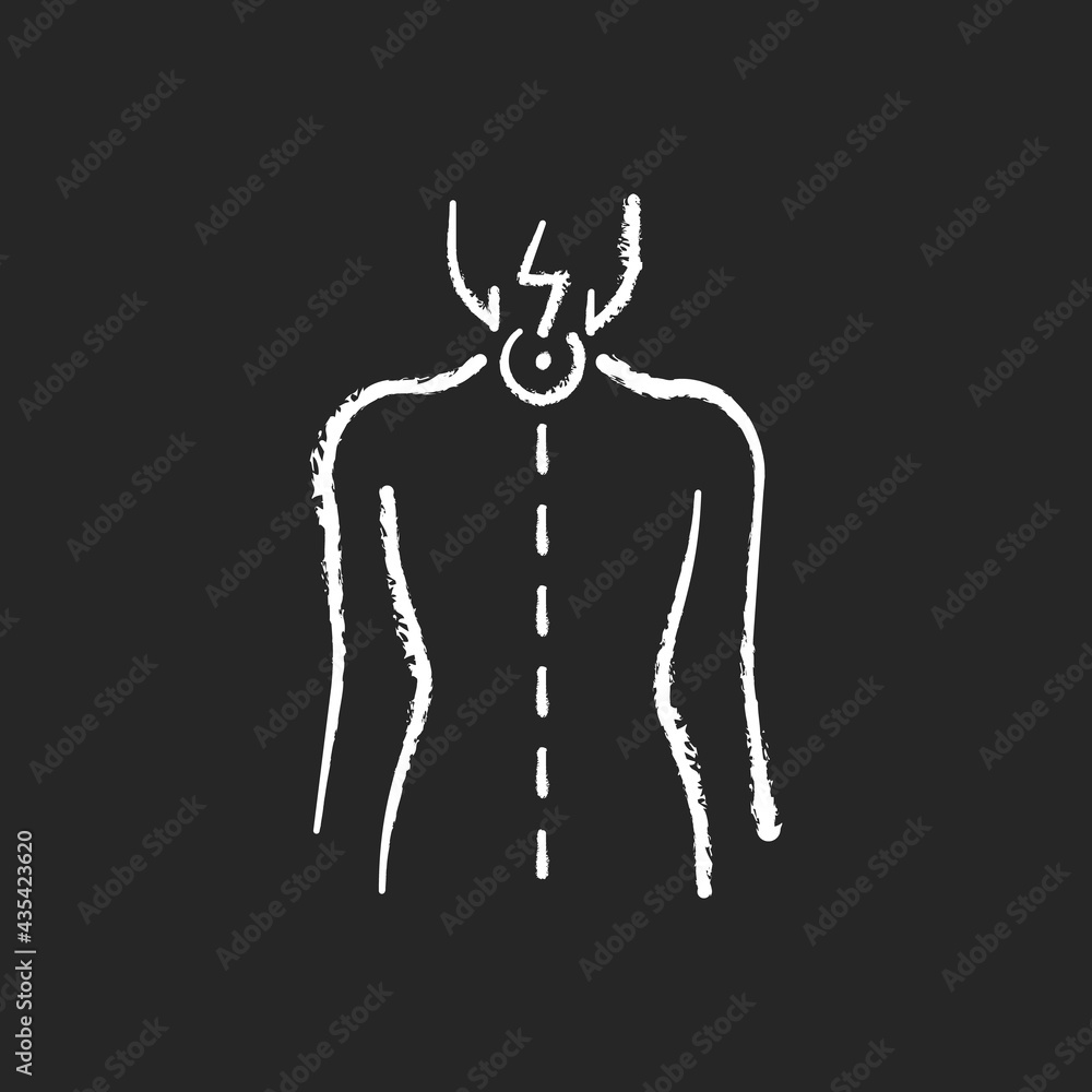 Neck pain chalk white icon on black background. Nerve root compression ...