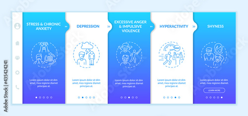 Psychology of self-control development onboarding vector template. Responsive mobile website with icons. Web page walkthrough 5 step screens. Mental health color concept with linear illustrations