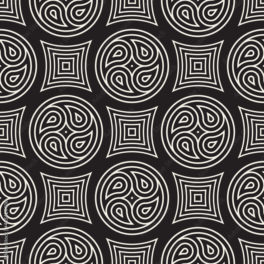 Fototapeta premium Vector seamless pattern. Modern stylish abstract texture. Repeating geometric circle and star tiles from decorative elements.
