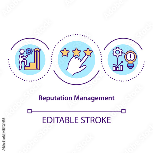 Reputation management concept icon. Public opinion. Building company positive image. Business influence idea thin line illustration. Vector isolated outline RGB color drawing. Editable stroke