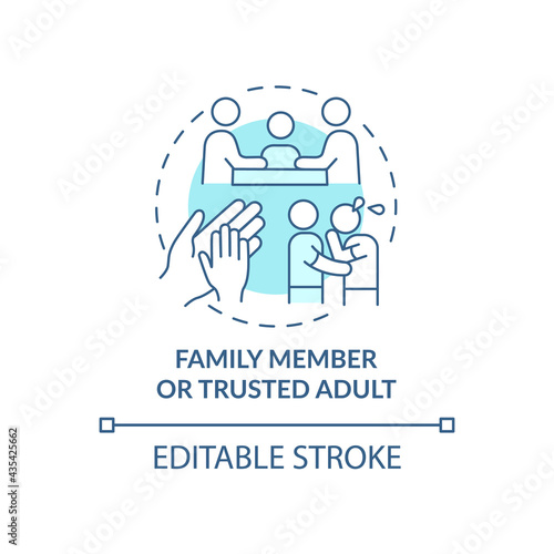 Family member and trusted adult concept icon. Reporting cyberbullying idea thin line illustration. Unwanted aggressive behavior preventing. Vector isolated outline RGB color drawing. Editable stroke