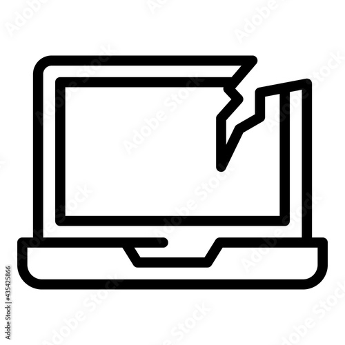 Damaged laptop icon. Outline Damaged laptop vector icon for web design isolated on white background