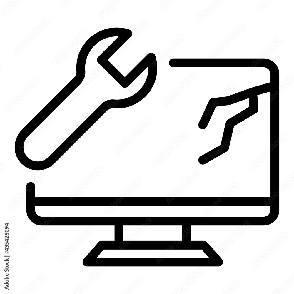 Wrench laptop icon. Outline Wrench laptop vector icon for web design isolated on white background Wrench laptop icon. Outline Wrench laptop vector icon for web design isolated on white background