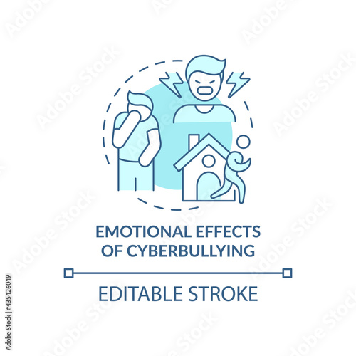 Emotional cyberbullying effects concept icon. Negative aftermaths idea thin line illustration. Being lonely, isolated. Adolescents behavior. Vector isolated outline RGB color drawing. Editable stroke