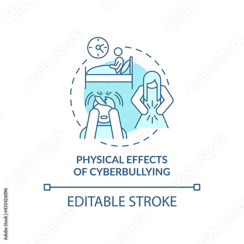 Physical cyberbullying effects concept icon. Negative consequences idea thin line illustration. Stressful life events. Nausea, diarrhea. Vector isolated outline RGB color drawing. Editable stroke