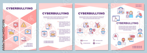 Cyberbullying brochure template. Online threats. Cyberharassment. Flyer, booklet, leaflet print, cover design with linear icons. Vector layouts for presentation, annual reports, advertisement pages