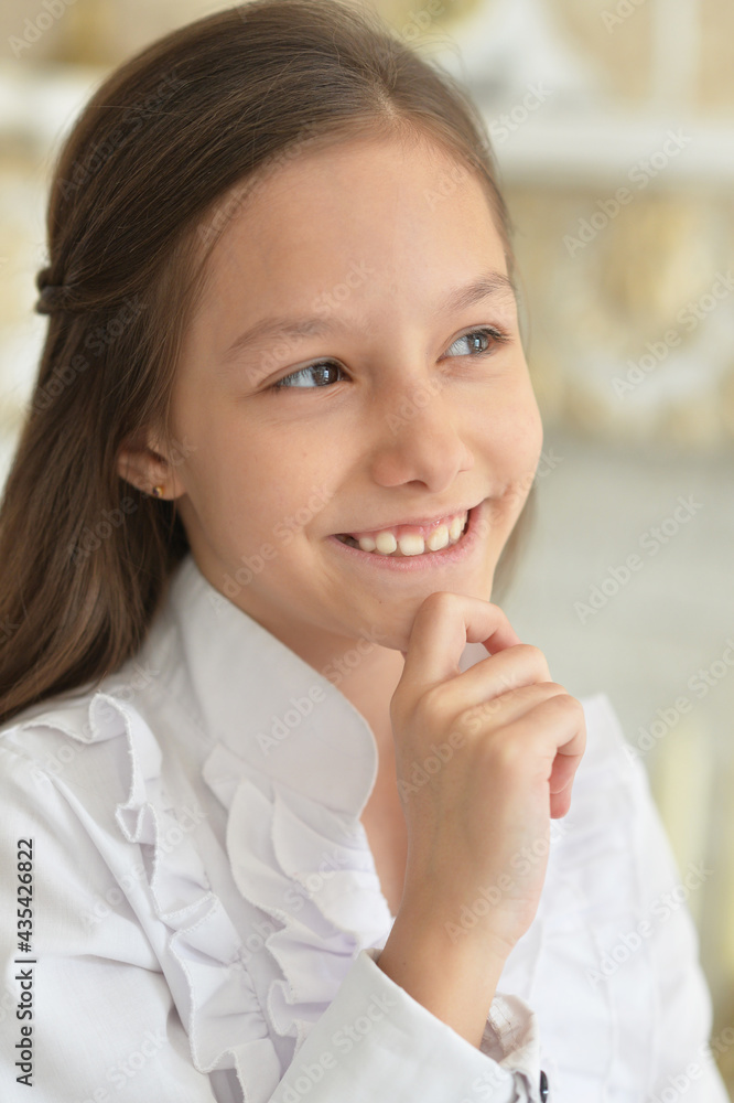Portrait of emotional little girl in white blouse Portrait of emotional little girl in white blouse