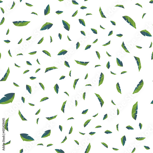 Seamless pattern from leaves of natural branches, green leaves, herbs, tropical plants. Vector illustration.
