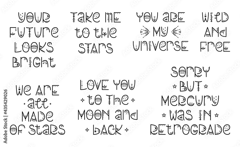 Obraz premium The set of mystery astrological phrases. Magical lettering