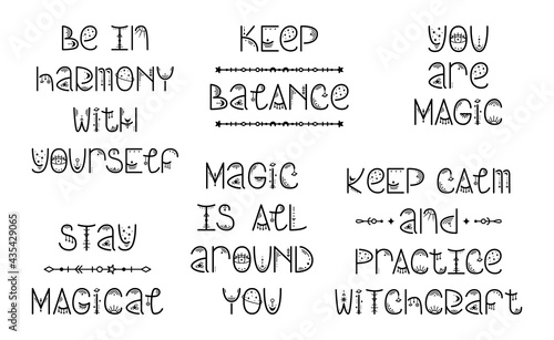 The set of mystery astrological phrases. Magical lettering