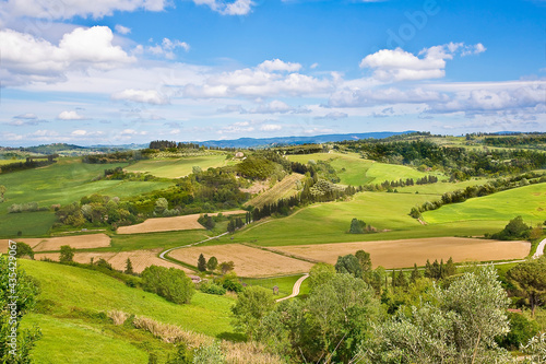 Beautiful tuscan landscape with valleys and hills in springtime  Italy-Tuscany-Pisa city 