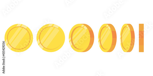 Gold coins on white background. Set of rotation icons at different angles. Flat vector illustration. EPS 10