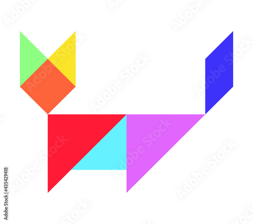 Color tangram puzzle in cat shape on white background