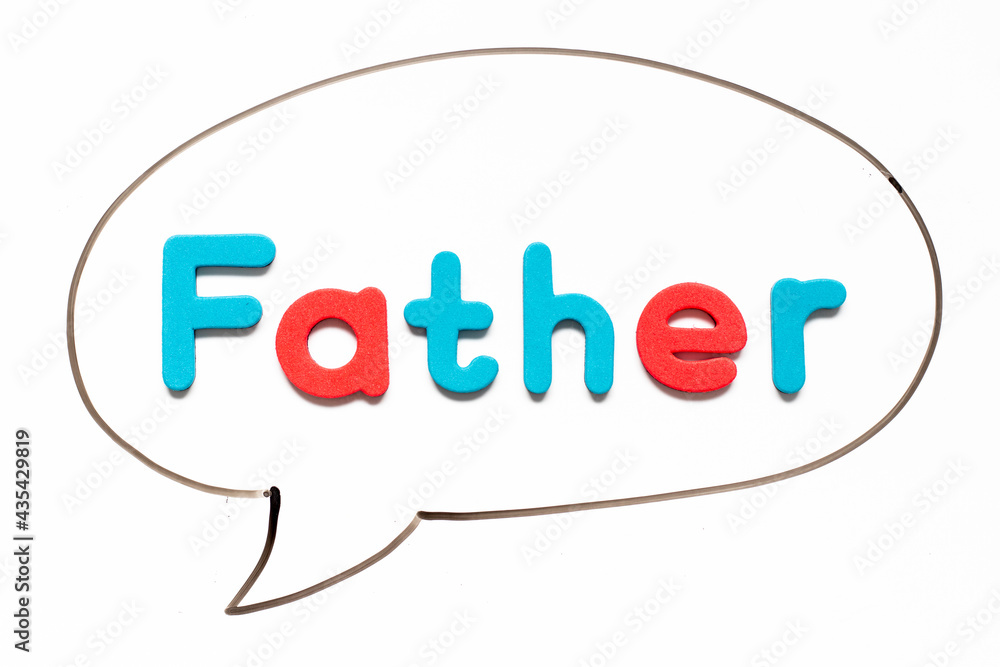 Fototapeta premium Alphabet letter with word father in black line hand drawing as bubble speech on white board background