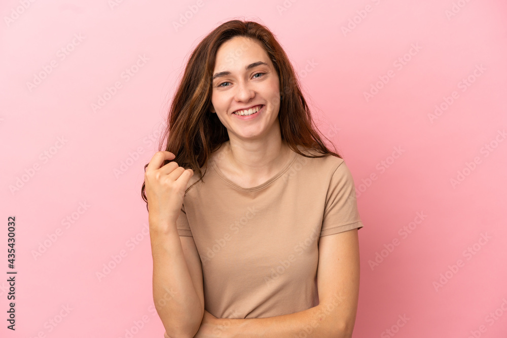 Young caucasian woman isolated on pink background laughing Young caucasian woman isolated on pink background laughing