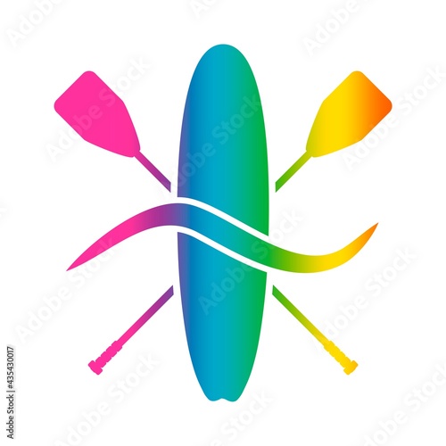 Stand up paddle boarding flat emblem illustration