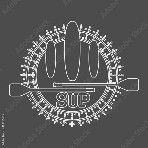Stand up paddle boarding flat emblem illustration