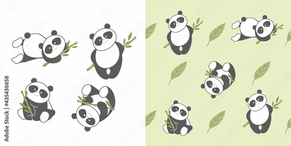 PANDA BAMBOO KIDS ILLUSTRATION VECTOR BANNER POSTCARD TEXTILE PRINT