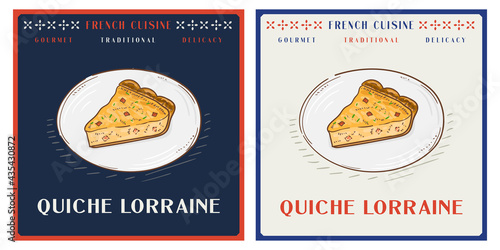 Slice of quiche lorraine with bacon served on plate