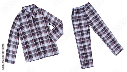 Sleep wear pajamas - shirt and pants isolated on white background. Sleepwear set