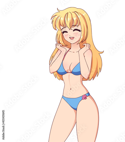 Smiling anime manga girl with blonde hair