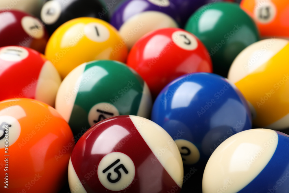 Many colorful billiard balls as background, closeup Many colorful billiard balls as background, closeup