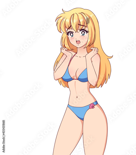Scared anime manga girl with blonde hair