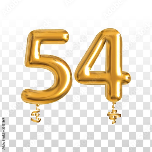 Vector realistic isolated golden balloon number of 54 for invitation decoration on the transparent background. photo
