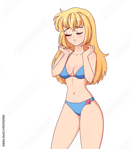 Sad anime manga girl with blonde hair
