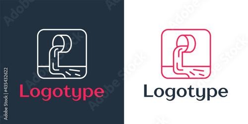 Logotype line Wastewater icon isolated on white background. Sewer pipe. From the pipe flowing liquid into the river. Logo design template element. Vector