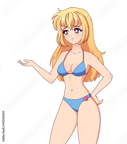 Sad anime manga girl with blonde hair