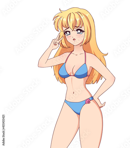 Sad anime manga girl with blonde hair