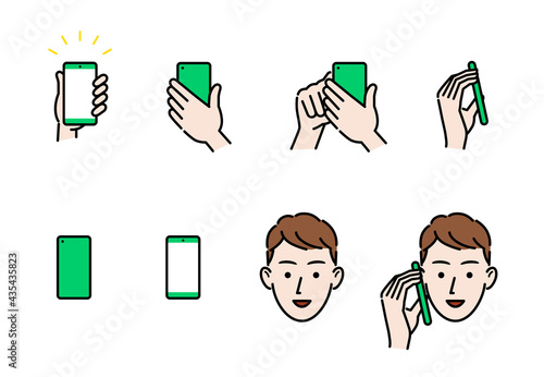 スマートフォンと手のアイコン　人の顔