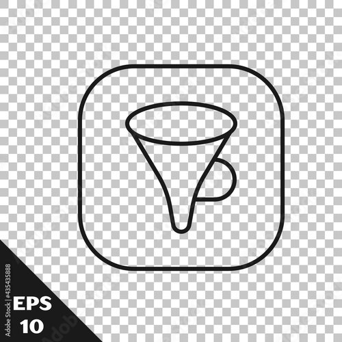 Black line Funnel or filter icon isolated on transparent background. Vector
