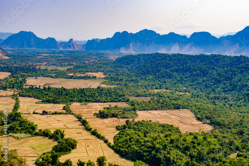 Pha Ngern viewpoint in Laos. hiking to the top to see the beautiful mountain. photo