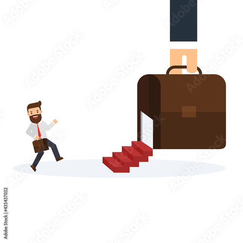 Businessman with colleague running to briefcase