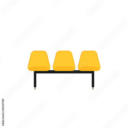 Waiting room icon. Three yellow empty chairs. Vector illustration, flat design