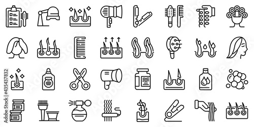 Curly hair icons set. Outline set of curly hair vector icons for web design isolated on white background