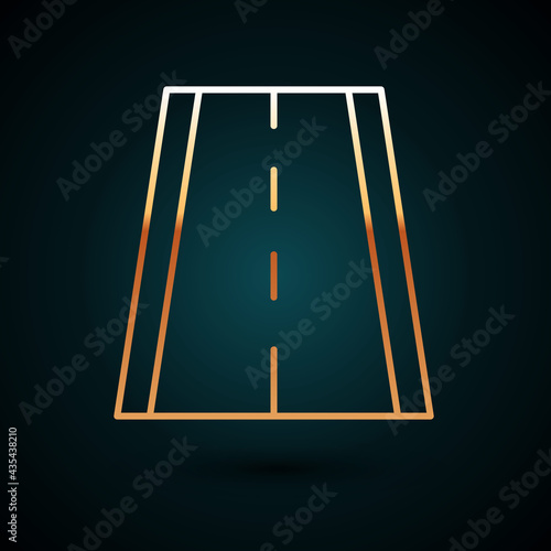 Gold line Special bicycle ride on the bicycle lane icon isolated on dark blue background. Vector